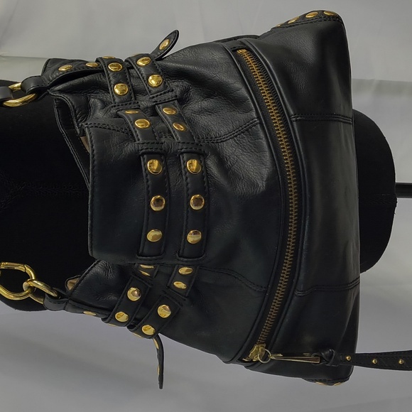 Y2K Steven By Steve Madden Black Leather Studded Shoulder Bag - Vintage - Picture 3 of 11